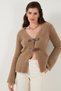 Premium Regular Fit V-Neck Double Belt Plush Cardigan Cardigan 680Hi00112 - 7