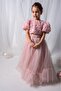 Clara Rose Embossed Crop Set with Bow on the Back and Long Tulle Skirt - 4