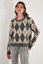 Oversize Fit Crew Neck Argyle Pattern Soft Texture Pullover Sweatshirt 4616223 - 4
