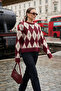 Oversize Fit Crew Neck Argyle Pattern Soft Texture Pullover Sweatshirt 4616223