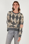 Oversize Fit Crew Neck Argyle Pattern Soft Texture Pullover Sweatshirt 4616223 - 3