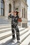 Patterned Regular Fit Three Quarter Sleeve V-Neck Bottom-Top Suit 5865357