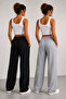 2 Pieces of Sweatpants Black Gray Loose Legs Comfortable Fabric Sweatpants - 4