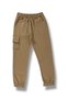 Girls' and Boys' Beige Cargo Pocket Elastic Waist Jogger Sweatpants for School and Casual Wear - 2