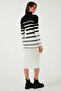 Striped Wool Blended Turtleneck Midi Length Dress Dress 66910251 - 7