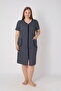 Women's Plus Size 100% Cotton Combed Fabric Zippered Summer Dress / Navy-Spotted 4099 - 4