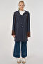 Velvet Paneled Hooded Cap Dark Navy Blue - 2