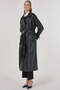 Faux Leather Trench Coat with Stitching Detail Black