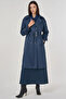 Buckle Detailed Embossed Trench Coat Navy Blue - 2
