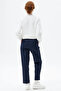 Logo and Pleated Detail Carrot Trousers Dark Navy Blue - 4
