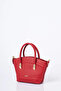 Gold Detailed Faux Leather Tote Bag Red - 2