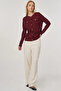 100% Viscose Button Detailed Knitwear Cardigan Burgundy - 2