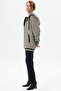 Hooded Detailed Ribbed Jacket Black-Beige - 2