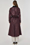 Velvet Collar Long Trench Coat Dark Burgundy - 4
