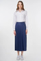 Elastic Waist Pleated Faux Leather Skirt Cobalt Blue - 2