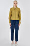 Striped Eyelet Embroidery and Cotton Piece Blouse in Oil Green - 2
