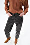 Faux Leather Trousers with Metal Accessory Detail Dark Brown - 5