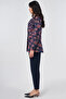 Floral Patterned Blazer Jacket Navy Blue - 3