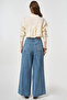 Washable Wide Leg Denim Trousers Blue - 4