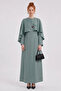 Cape Detailed Satin Dress in Moss Green - 2