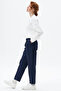 Logo and Pleated Detail Carrot Trousers Dark Navy Blue - 3