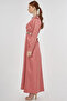 Embroidered Satin Draped Dress Rose Gold - 3