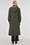 Zipper Detailed Faux Leather Anorak Coat Dark Khaki - 4
