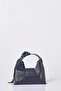 Foulard Detailed Faux Leather Bag Navy Blue - 3