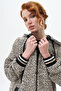 Hooded Detailed Ribbed Jacket Black-Beige - 6