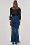 Flared Denim Pants Navy Blue - 4