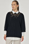 Viscose Knitwear Tunic with Sequin Detail on the Collar, Black