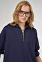 Off-Shoulder Viscose Sweatshirt Navy Blue - 6