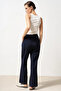 Navy Blue Basic Elastic Waist Trousers - 4