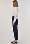 Çima Stitched High Waist Pipe Leg Trousers Dark Navy Blue - 3