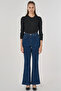 Flared Denim Pants Navy Blue - 2