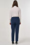Elastic Waist Belt Detailed Grass Carrot Trousers Dark Navy Blue - 4