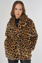 Leopard Pattern Plush Coat Beige