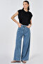 Washable Denim Trousers with Stitching Detail Blue - 3