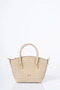 Gold Detailed Faux Leather Tote Bag Stone