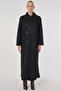 Buttoned Double Breasted Stamp Coat Black - 3