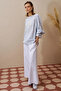 Lace-Up Back Poplin Blouse Blue - 3