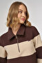 Color Block Wide Neck Sweatshirt Dark Brown - 8