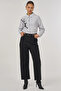 Stitch Detailed Wide Leg Denim Trousers Black