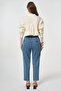 Washable Elastic Waist Carrot Cut Denim Trousers Blue - 4