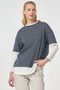 Stripe Pattern Cotton Sweatshirt Dark Navy Blue