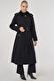 Velvet Collar Trench Coat Black