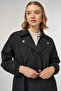 Waist Drawstring Overcoat Black - 6