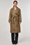 Epaulette Detailed Faux Leather Trench Coat Light Brown - 5