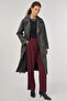 Epaulette Detailed Faux Leather Trench Coat Black