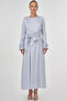 Collar Detailed Satin Dress Blue - 3